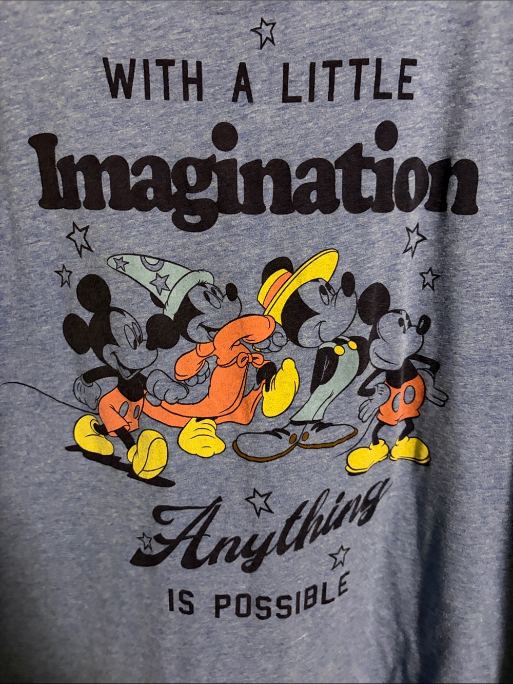 Disney Blue Heather 'Imagination' Mickey Mouse Graphic Tee with Yellow Accents - Picture 3 of 4